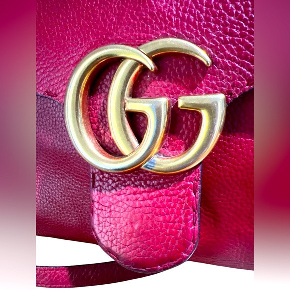 Gucci Calfskin Small GG Marmont Top Handle Bag in Vulcanic Red - Picture 8 of 16